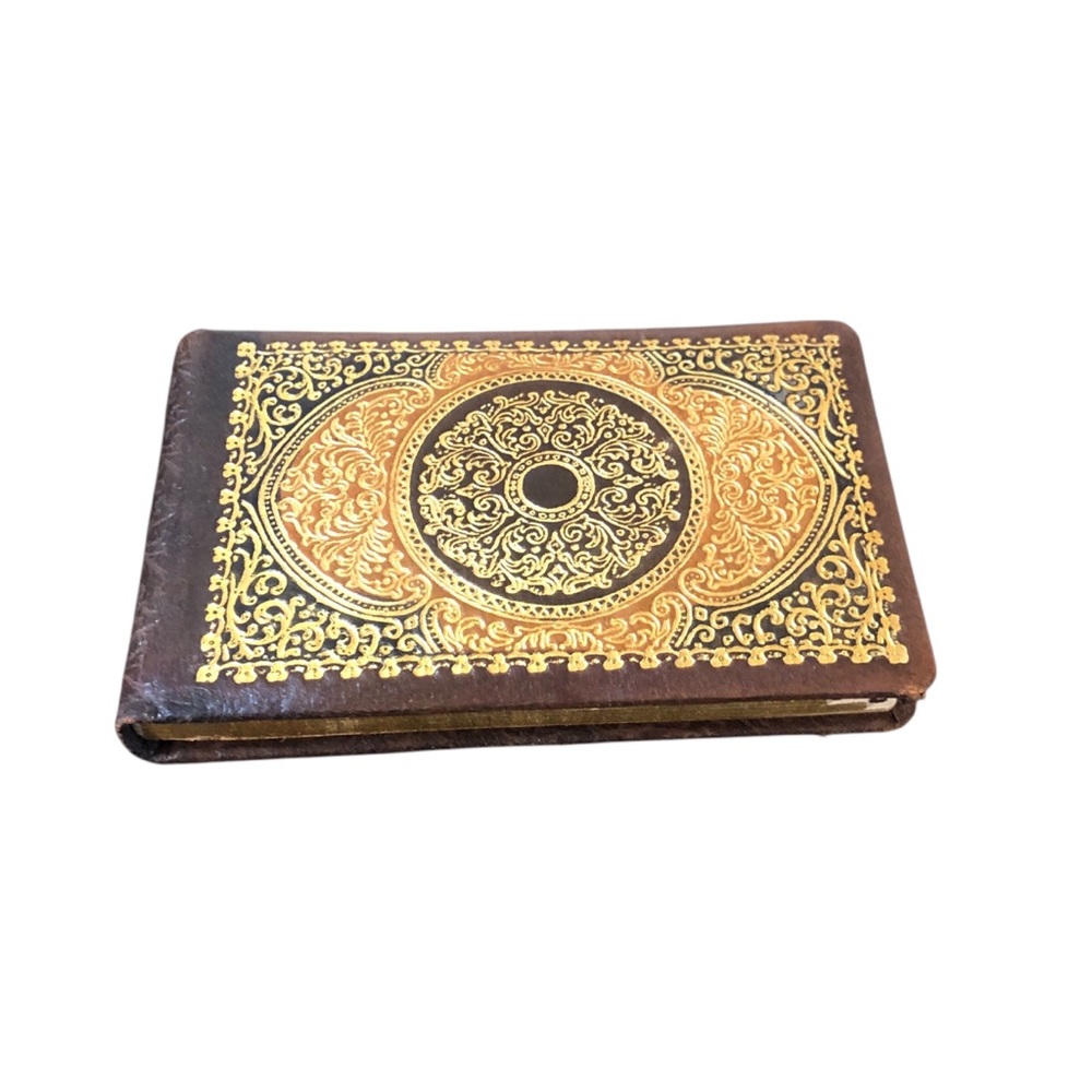 NIB AUSTRIA Genuine Leather Vintage Address Book Hand-Tooled in 24 KT Gold NIB